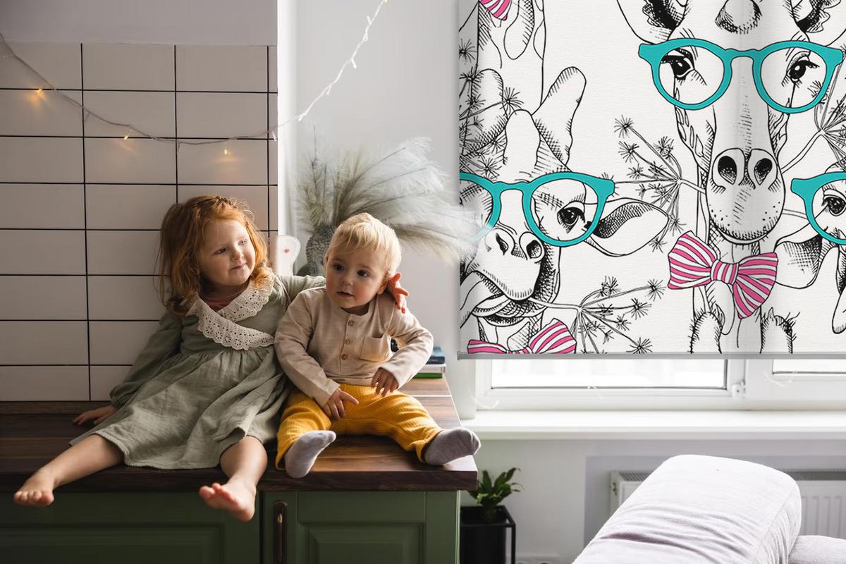 INNENROLLO - Fensterrollo - Rollo - 70x140 cm - Giraffe mit Brille - Grau, Kunststoff (70/140/0.5cm) - TULUP