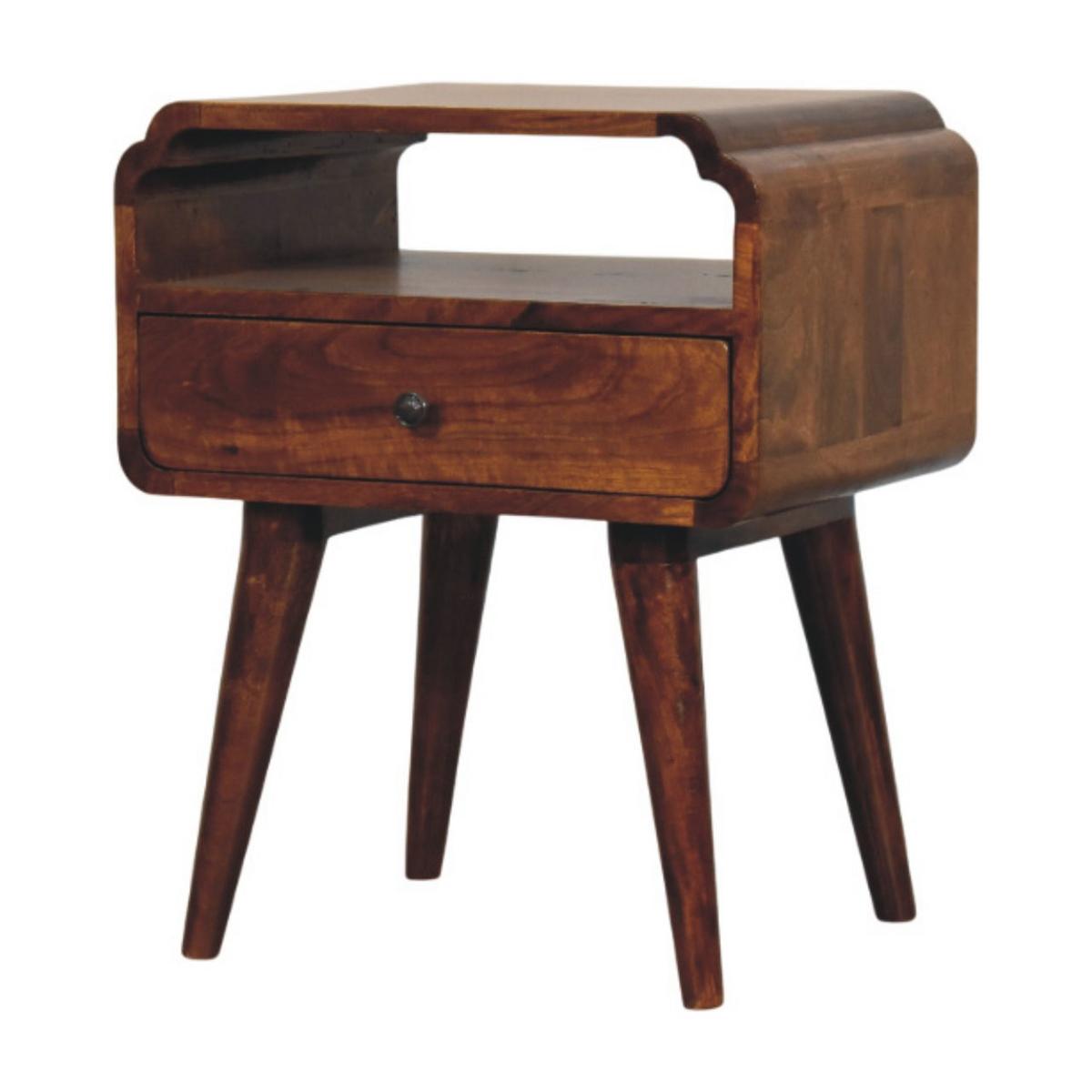 NACHTKASTEN Newton Kastanie, 1 Schublade und Offenes Regal, Dunkelbraun - Dunkelbraun/Messingfarben, Holz/Metall (45/55/35cm) - Artisan Furniture