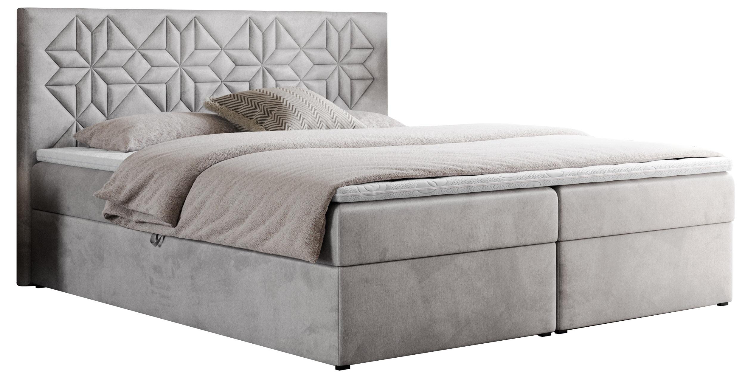 BOXBETT LEILA 120/200 Hellgrau Velvet - H3 - Hellgrau, Holz/Textil (120/200cm) - MKS