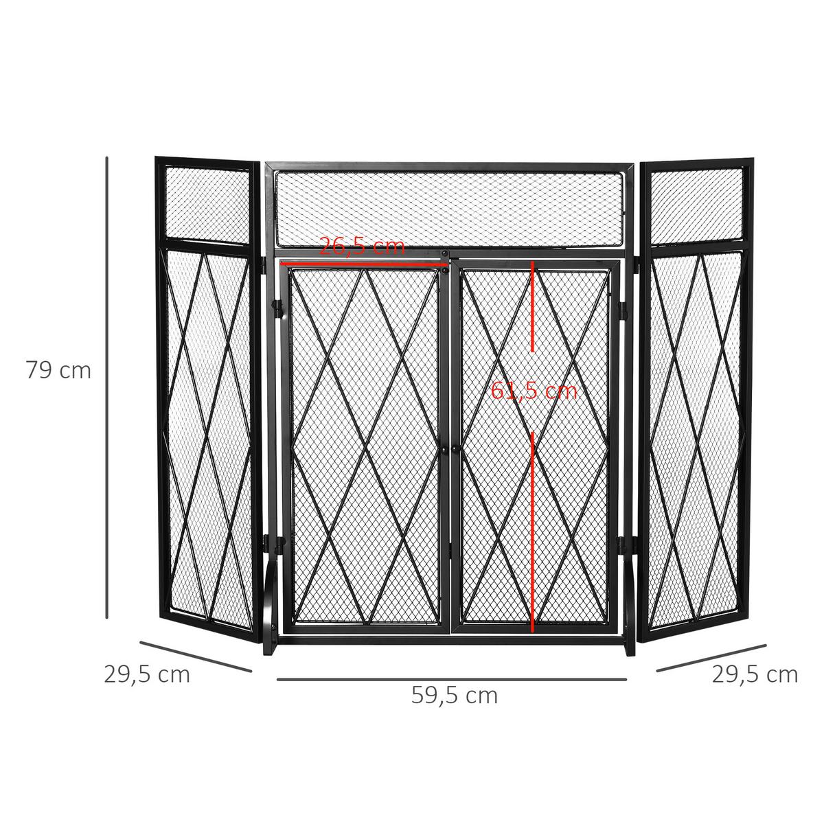 KAMINSCHIRM Schmiedeeisen dreiteilige Design Doppeltüren Metall Schwarz - Schwarz, Metall (120/79/120cm) - HOMCOM