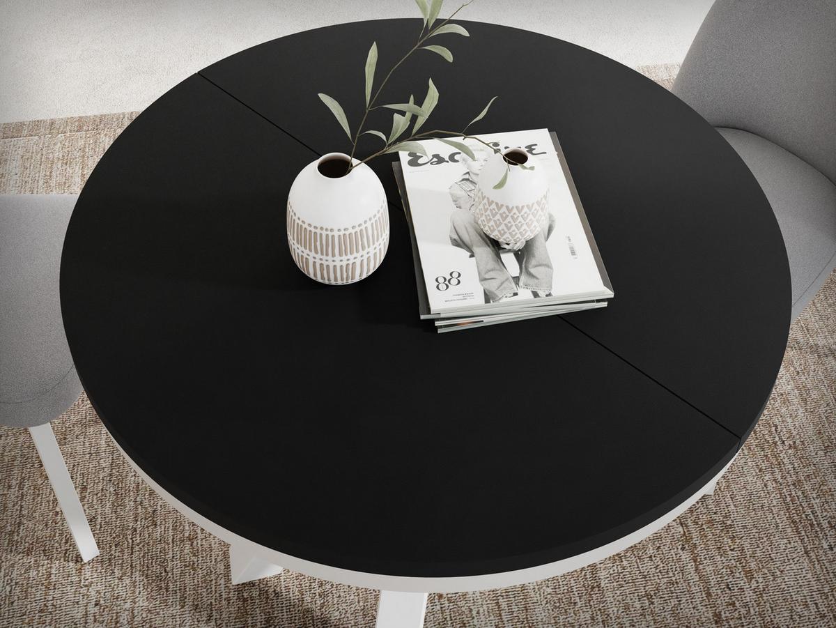 ESSTISCH Clara Weiß runder ausziehbarer, Schwarz 100-180/100/76 cm - Schwarz/Weiß, Holzwerkstoff/Metall (100/176/76cm) - WFL GROUP