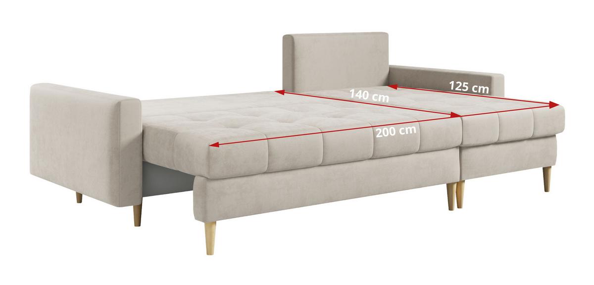 ECKSOFA Astra Beige Velvet - Beige/Braun, Holz/Textil (220/140cm) - MKS