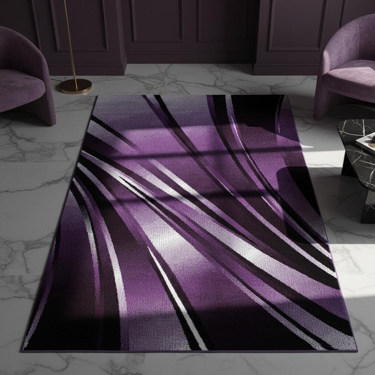KURZFLORTEPPICH DRAU, mit abstraktem Wellenmuster, Violett, 140 x 200 cm - Lila, Textil (140/200cm) - KADIMA DESIGN