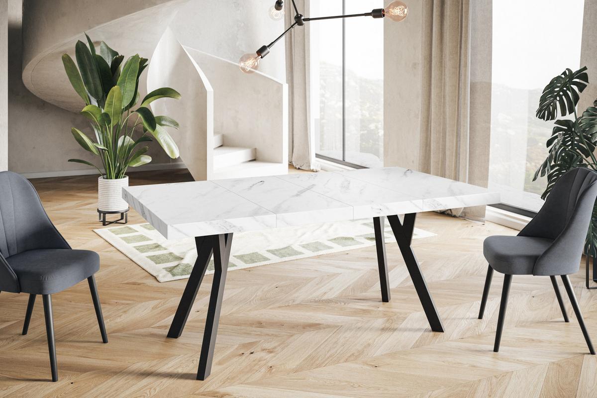 QUADRATISCHER Esstisch ausziehbar – Moderner Wohnzimmertisch und Küchentisch – Tisch mit Holzbeinen, Durchmesser 110 cm - 210 cm - Farbe Marmur - Hellgrau/Schwarz, Holzwerkstoff (110/110/77cm) - Alpi-Möbel