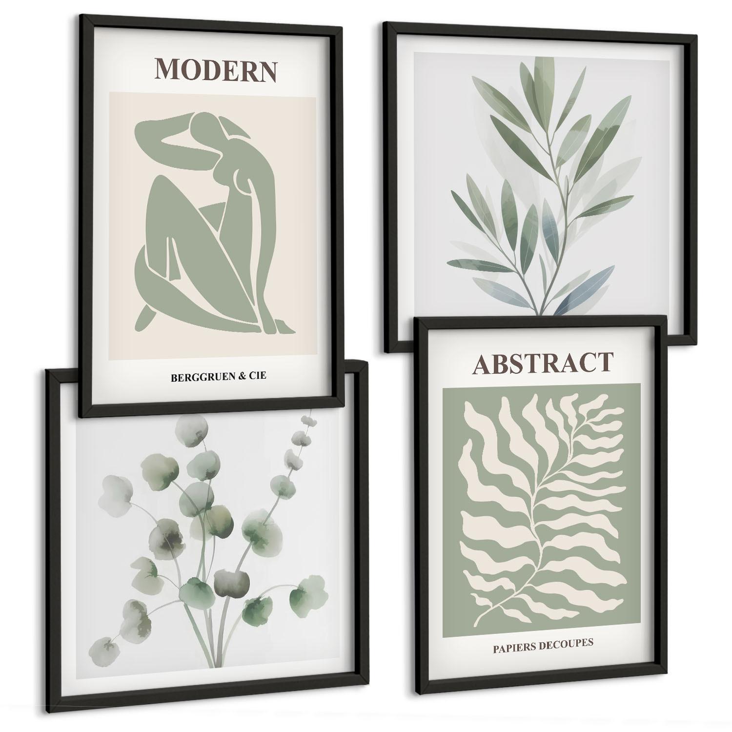 BILDER SET 4er Set - 50x50 cm & 40x60 cm Schwarzer Rahmen - Matisse entwirft Boho-Pflanzen - Schwarz, Kunststoff (50/50cm) - TULUP