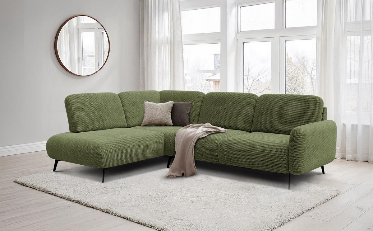 ECKSOFA FEBE 5-Sitzer links, olivgrün - Schwarz/Olivgrün, Holz/Textil (271/190cm) - Wozimo
