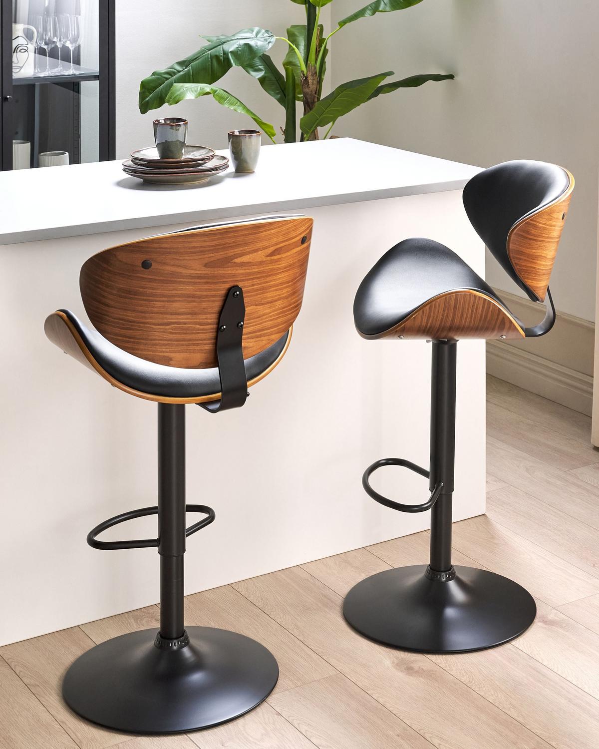 BARSTUHL 2er-Set Kunstleder drehbar SchwarzRotterdam II - Schwarz, Kunststoff (52/93/45cm) - Beliani