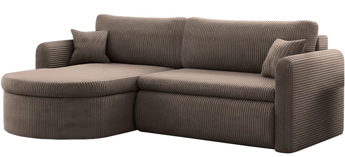 ECKSOFA Cora mit Schlaffunktion & Stauraum, Universell Rechts/Links, Taupe Grau-Beige Cord Chenille 250/82/160 cm - Taupe/Beige, Kunststoff/Textil (250/160cm) - WFL GROUP