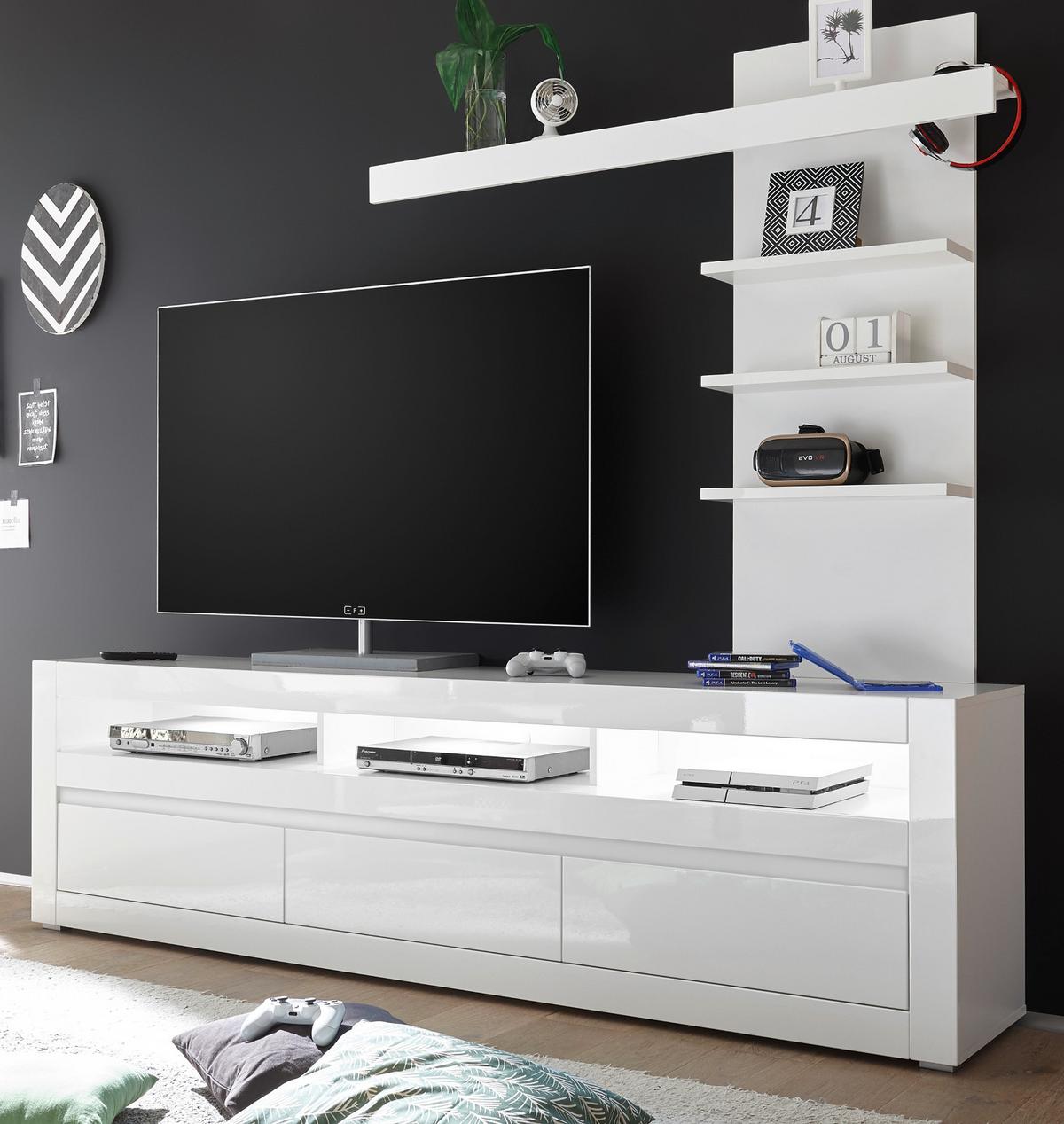 TV-LOWBOARD Hochglanz weiß, Flat-TV Unterschrank 217 cm mit Soft-Close-Funktion - Weiß Hochglanz/Weiß, Holzwerkstoff/Kunststoff (217/63/42cm) - Furn.Design