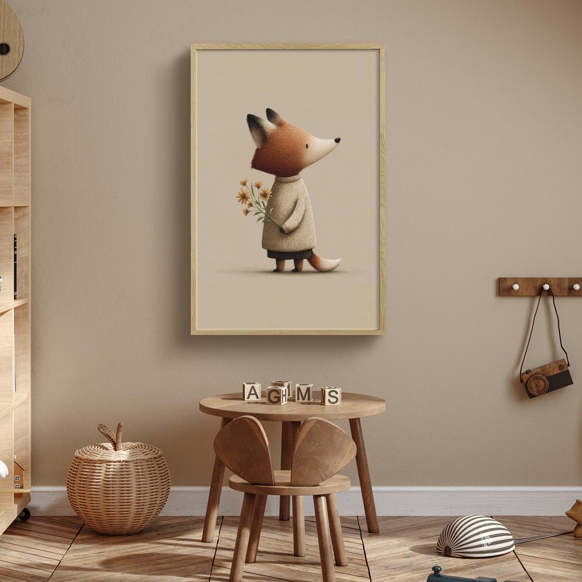 WANDLEUCHTE MIT AKKU Fuchs - Gelbe Blumen - Minimalistisch 60x90 cm - Taupe, Holzwerkstoff (60/90/8cm) - OnlyWow