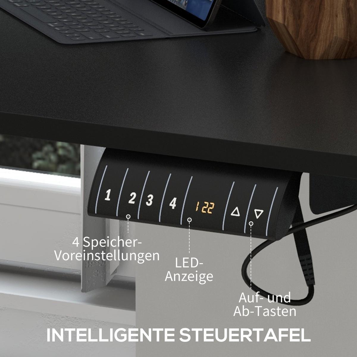 HÖHENVERSTELLBARER Schreibtisch 140 x 70cm Elektrisch Computertisch mit Haken - Schwarz, Kunststoff (140/70/116cm) - Vinsetto