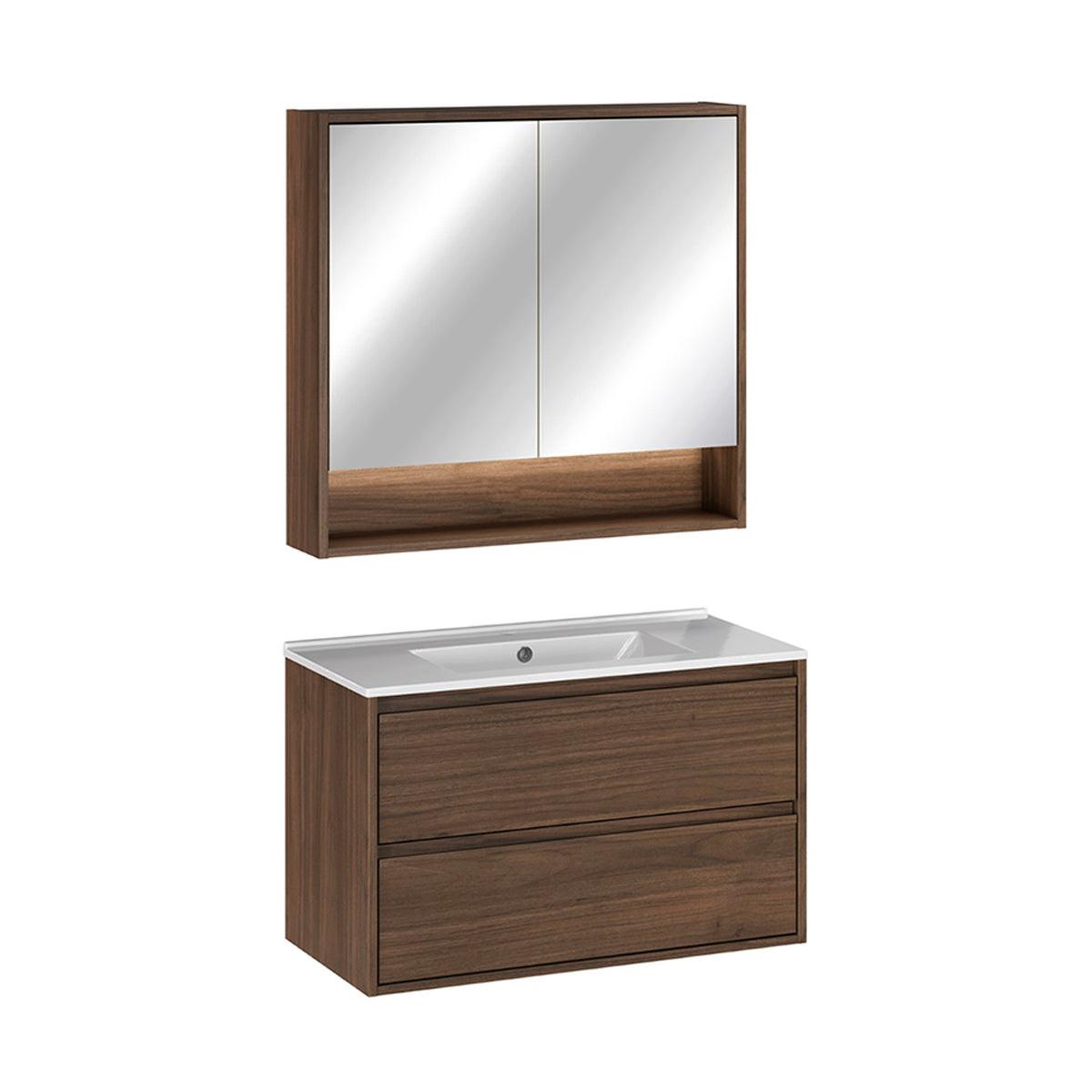 BADMÖBEL 81cm Edmé 2er-Set Dunkles Holz - Braun, Holzwerkstoff (81/52/46cm) - Petits-meubles