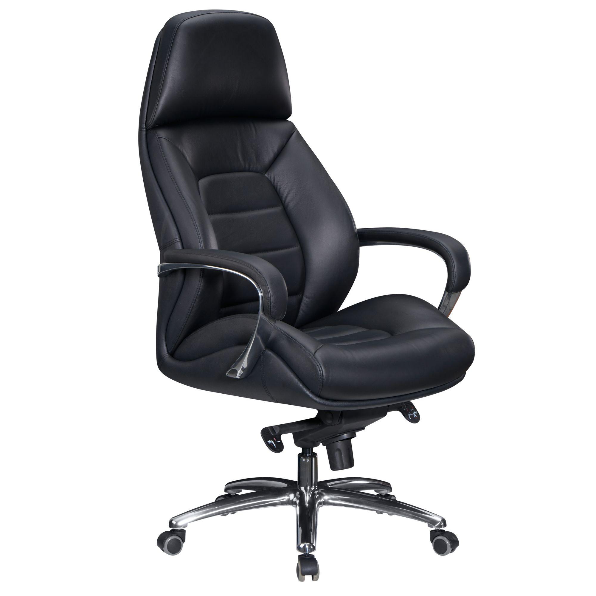 CHEFSESSEL Leder mit Multiblockwippmechanik bis 120 kg MIRON, Schwarz 67x67x137 cm - Silberfarben/Schwarz, Leder/Metall (67/137/67cm) - KADIMA DESIGN