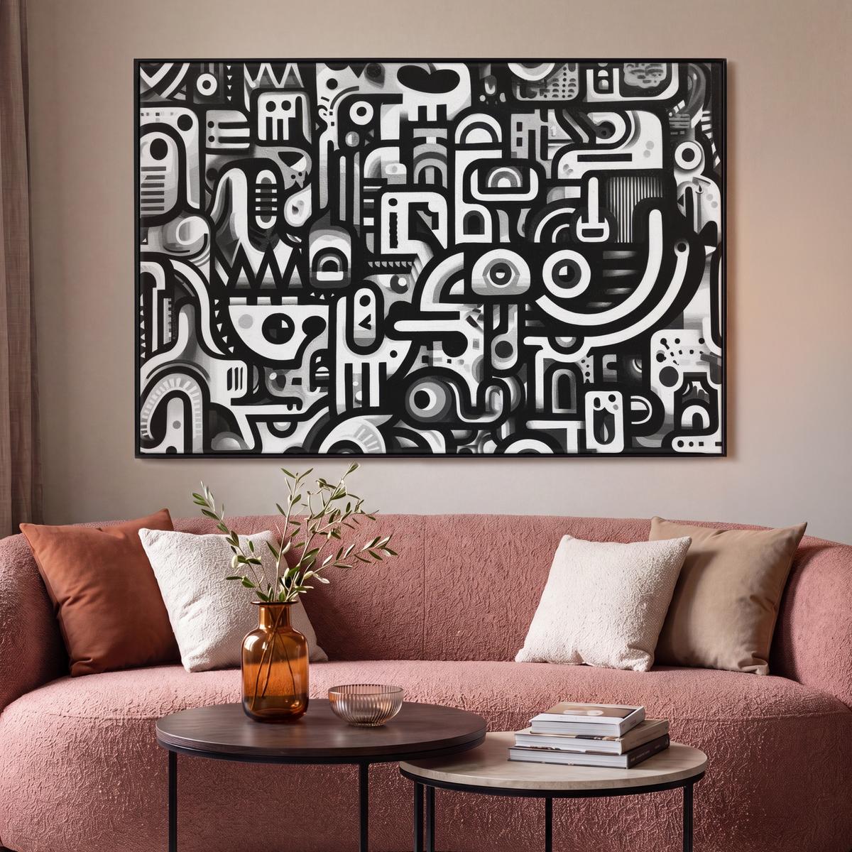 LEINWAND Bilder mit Rahmen - Symbole - Abstrakt - Grafik - Schwarz - 120x80 - Schwarz, Textil (120/80cm) - MuchoWow