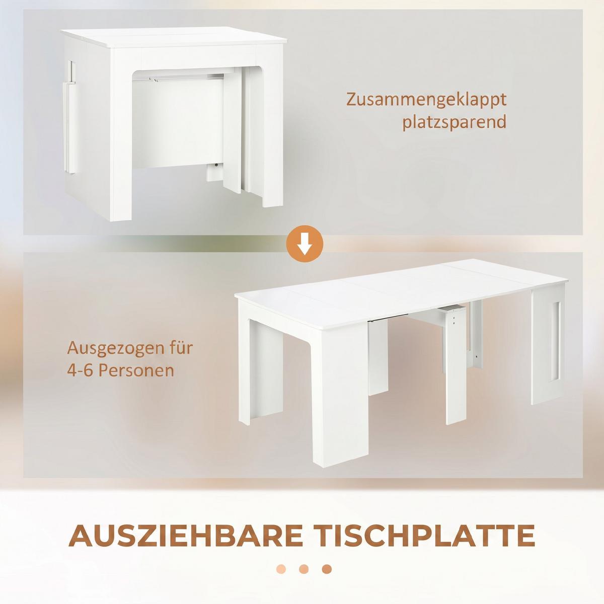 ESSTISCH Ausziehbar Küchentisch Esszimmertisch für bis 6 Personen 60-180x85 cm - Weiß, Holzwerkstoff (180/85/75cm) - HOMCOM