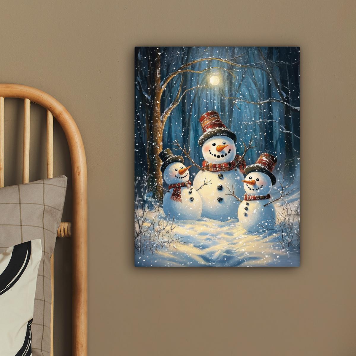 LEINWANDBILD Schneemann - Schnee - Winter - Wald Room Decor 30x40 cm - Hellblau, Textil (30/40cm) - MuchoWow