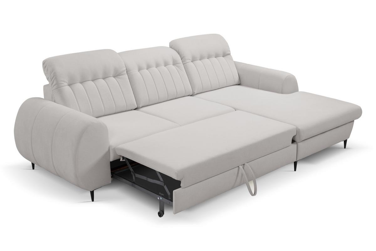 ECKSOFA PURO R-S Hellgrau Plüsch-Stoff mit Schlaffunktion - Hellgrau, Holz (275/166cm) - MASSENO