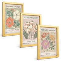 BILDER SET 3er Set - 20x30 cm Goldrahmen - Blumenposter Kopenhagen London Paris - Goldfarben, Kunststoff (20/30cm) - TULUP