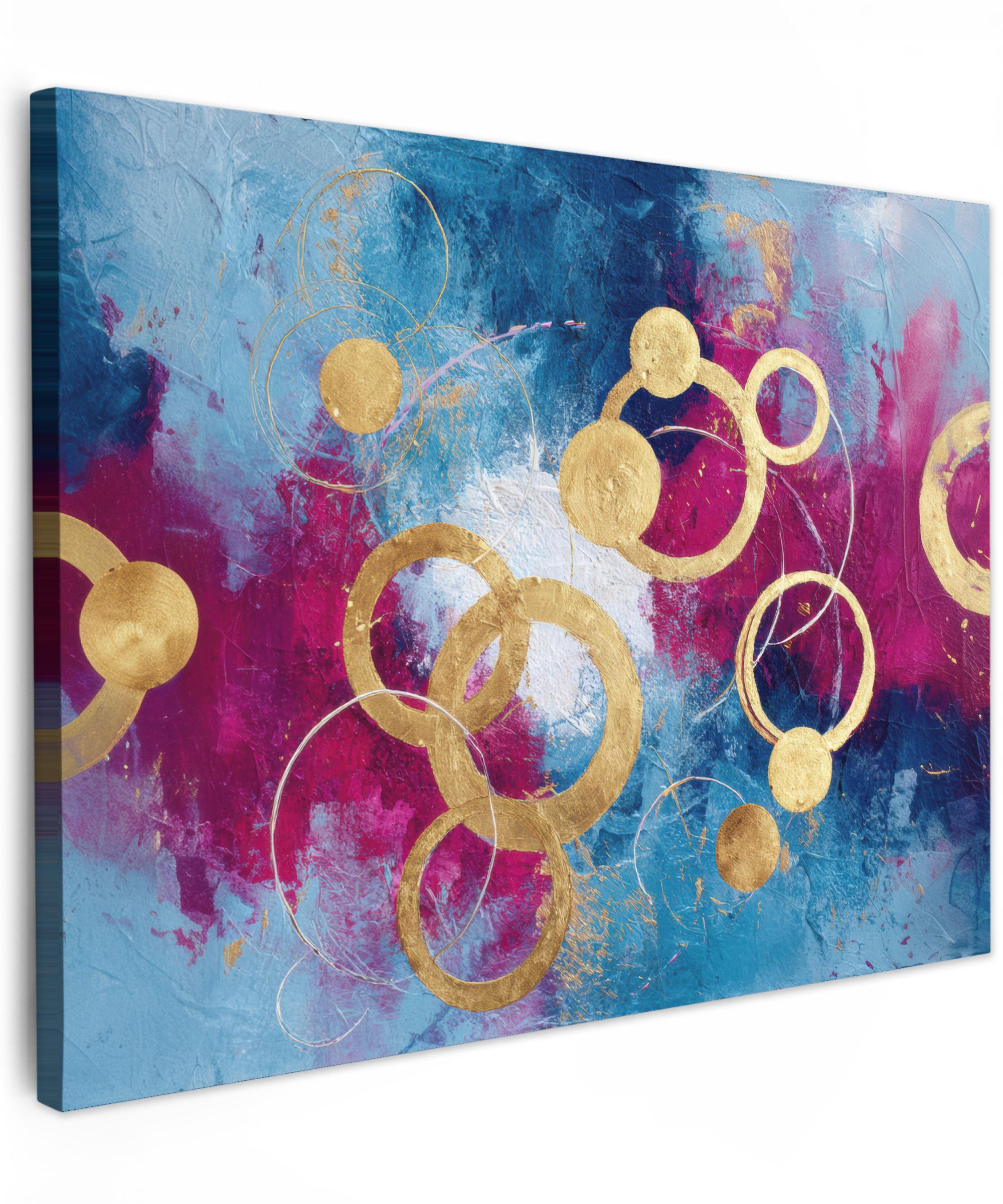 LEINWANDBILD Kreise - Gold - Abstrakt Wandbild 40x30 cm - Blau, Textil (40/30cm) - MuchoWow