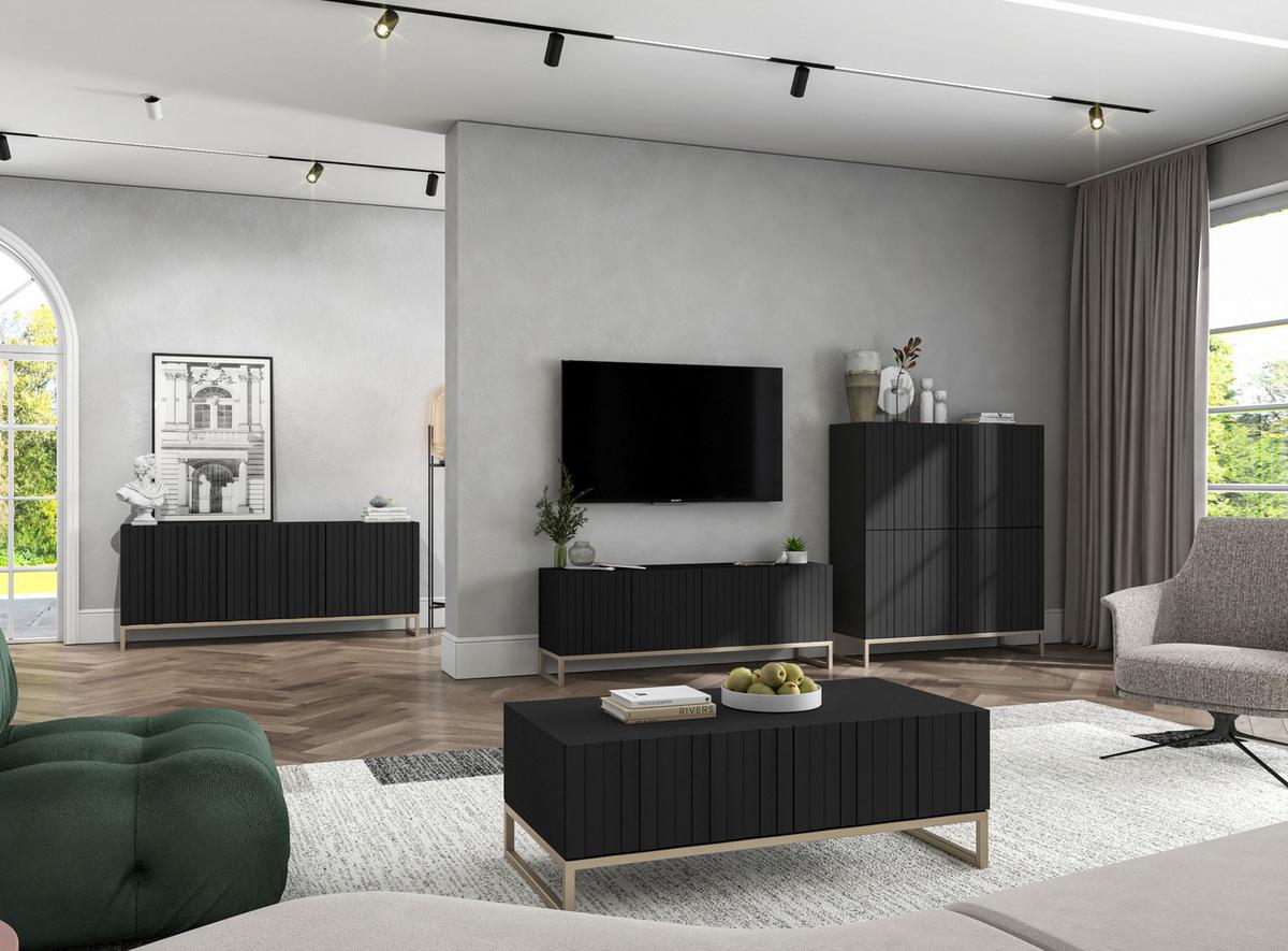 COUCHTISCH Elpis Schwarz matt Glamour 110 cm - Goldfarben/Schwarz, Holzwerkstoff/Metall (54/110/39cm) - Meble Lindner