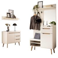 GARDEROBEN-SET 3-teilig weiß matt, Eiche, Kompaktgarderobe skandinavisch 227x197 cm - Eichefarben/Weiß, Glas/Holz (237/200/40cm) - Furn.Design