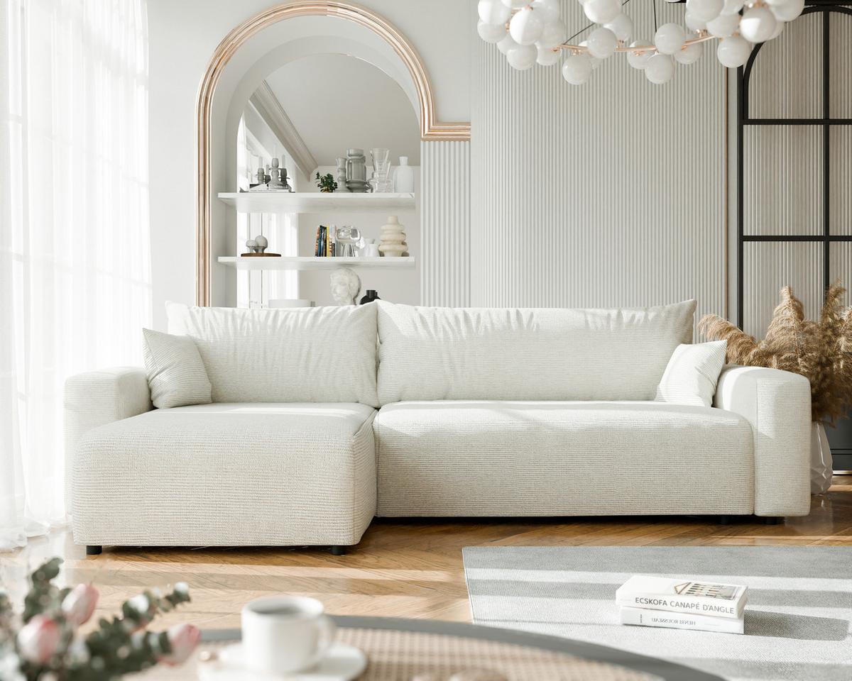ECKSOFA mit Schlaffunktion und Bettkasten, Beige - Beige, Holzwerkstoff/Textil (145/278cm) - Idohome