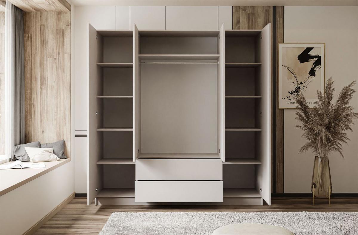 KLEIDERSCHRANK AUREL 4D2SZ mit Schubladen und Spiegel - Kaschmir, Holzwerkstoff (200/200/57cm) - Lookway