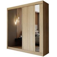 SCHWEBETÜRENSCHRANK GRAZIA 200/216/61 cm 2-türig mit Spiegel Sonoma Eiche - Sonoma Eiche, Holzwerkstoff (200/216/61cm) - MASSENO