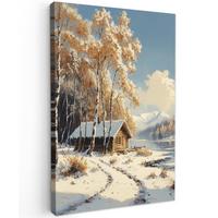 LEINWANDBILD Winter - Schnee - Zuhause - Natur Deko Groß 90x140 cm - Hellbraun, Textil (90/140cm) - MuchoWow