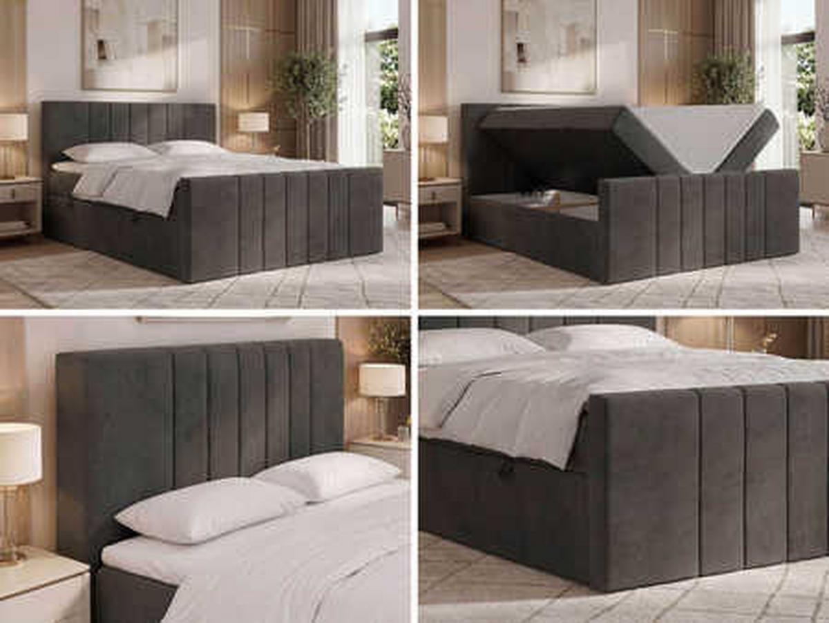 BOXBETT INERO DUO 140/200 - Dunkelgrau Velvet - Topper Visco - H3 - Dunkelgrau/Schwarz, Kunststoff/Textil (140/200cm) - MKS