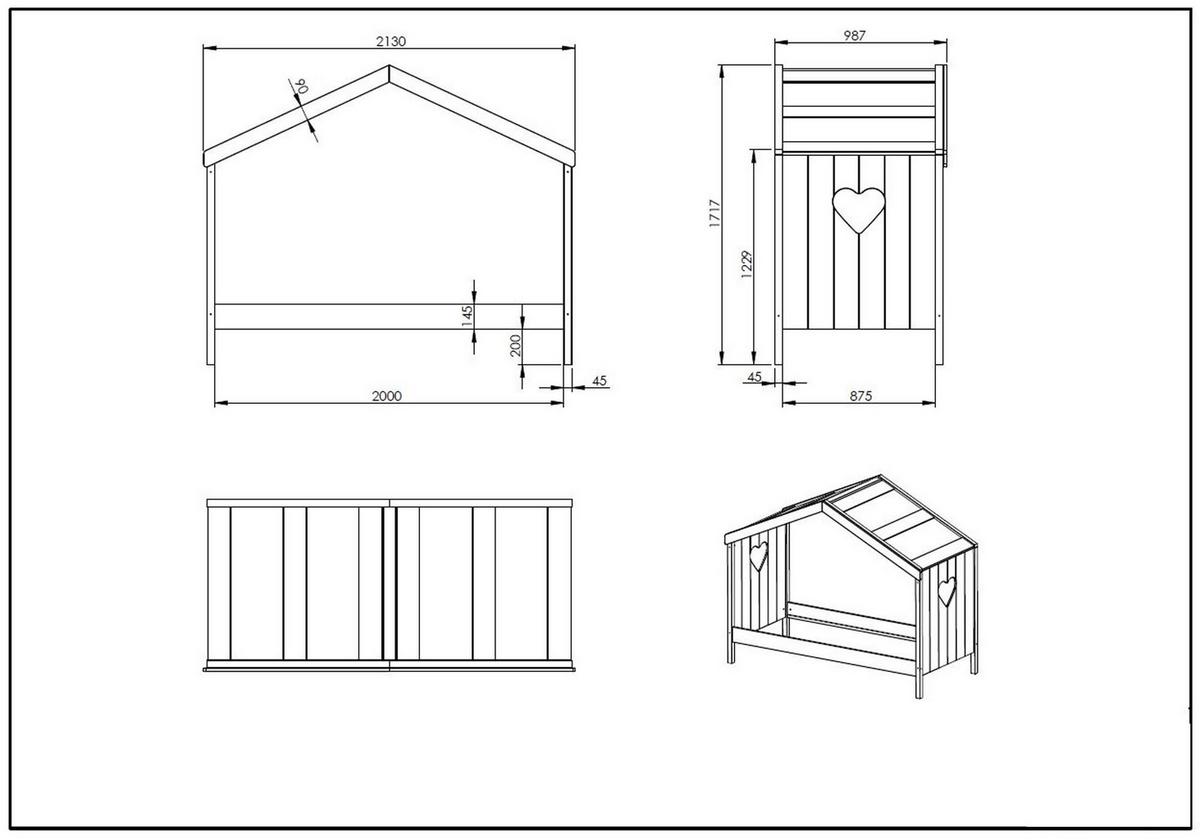 HAUSBETT Kamila 1 213x172x99 aus Massivholz+MDF in Weiß - Weiß, Holz (90/200cm) - 58aufmkessel