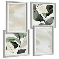 BILDER SET 4er Set - 50x50 cm & 40x60 cm Silberner Rahmen - Leuchtende, abstrakte Boho-Farben - Silberfarben, Kunststoff (50/50cm) - TULUP