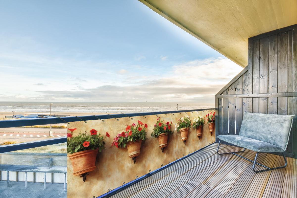 BALKON-SICHTSCHUTZ Blumentöpfe - Wand - Vintage Deko XXL 500x120 cm - Terracotta, Kunststoff (500/120cm) - MuchoWow