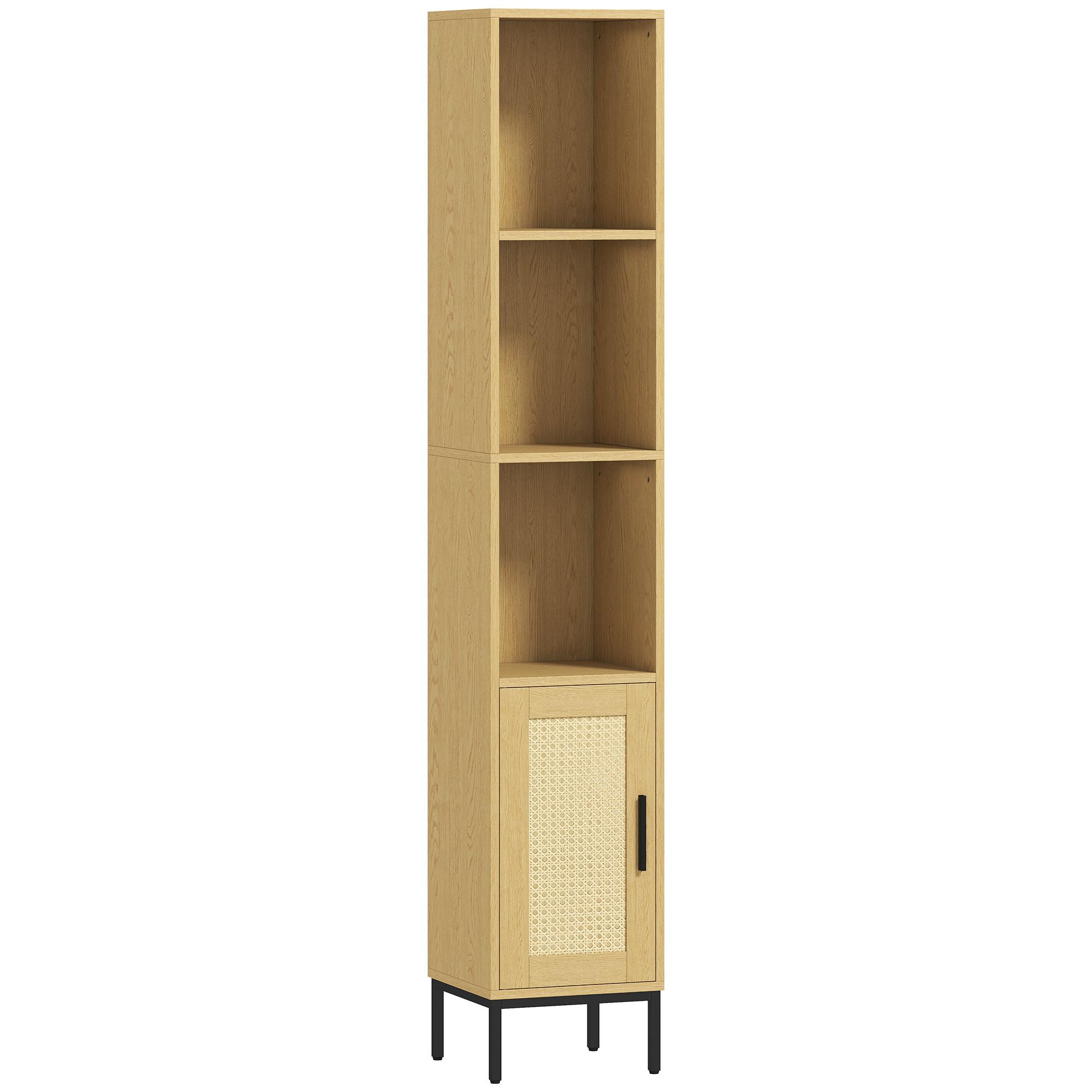 BADEZIMMERSCHRANK Spanplatte Stahl Naturholz - Schwarz/Naturfarben, Holzwerkstoff/Kunststoff (30/164/30cm) - HOMCOM