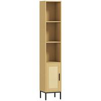 BADEZIMMERSCHRANK Spanplatte Stahl Naturholz - Schwarz/Naturfarben, Holzwerkstoff/Kunststoff (30/164/30cm) - HOMCOM