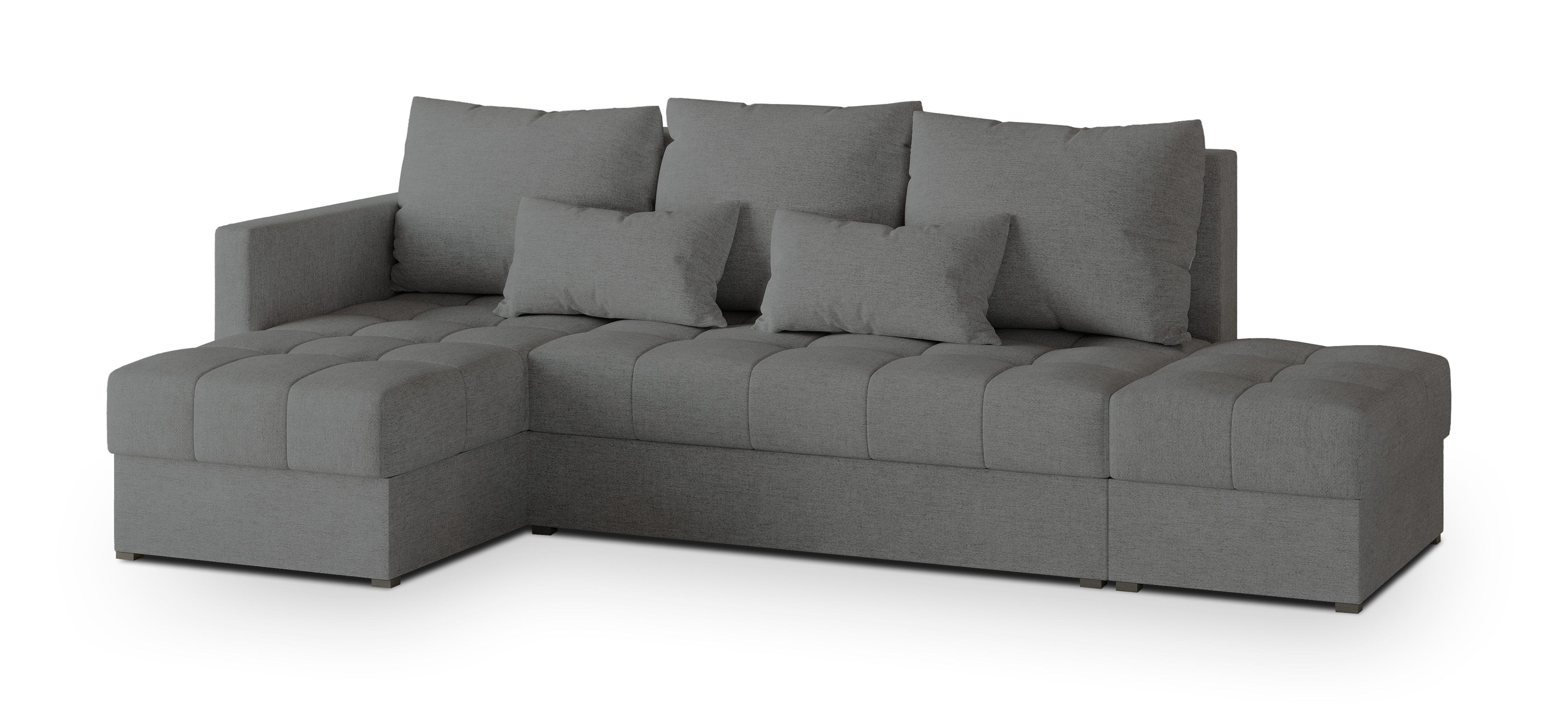 ECKSOFA LUMARI L-S Grau Plüsch-Stoff mit Schlaffunktion - Grau, Holz (262/143cm) - MASSENO