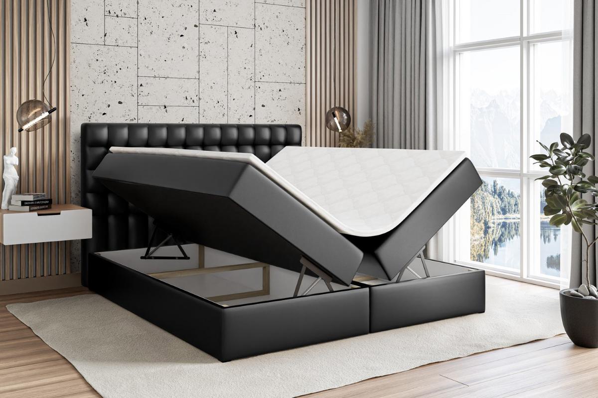 BOXBETT mit H3-Matratze und Lattenrost - VIONE - 140x200 Schwarz Hochglanz - Schwarz Hochglanz, Holzwerkstoff (140/200cm) - ALTDECOR