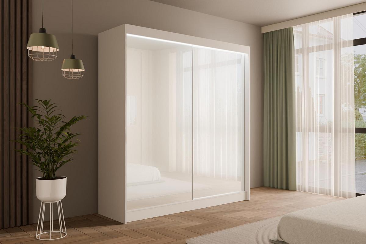 KLEIDERSCHRANK PEKA mit LED - 200 cm - Weiß - Weiß, Holzwerkstoff (200/215/61cm) - ALTDECOR
