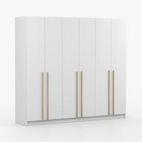 DREHTÜRENSCHRANK SEVILLA 6D 230 cm Weiß/Weiß, 6-türig, Holzgriffe - Eukalyptusholzfarben/Weiß, Holz/Holzwerkstoff (230/210/57cm) - imoebel24