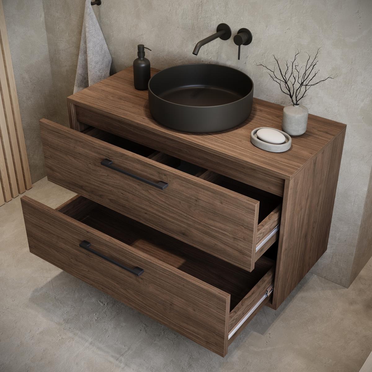 WASCHBECKENUNTERSCHRANK Florence 2 Schubladen Walnuss Braun - 80 x 46 x 46 cm - Eichefarben, Holz (80/46/46cm) - Badplaats