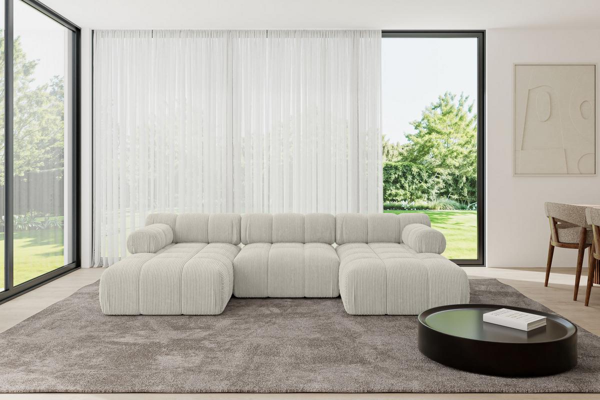 WOHNLANDSCHAFT modulares Sofa Tesso-U1 - 285x160x70 cm Creme Cord - Hellgrau/Creme, Holzwerkstoff/Textil (285/70/160cm) - ALTDECOR