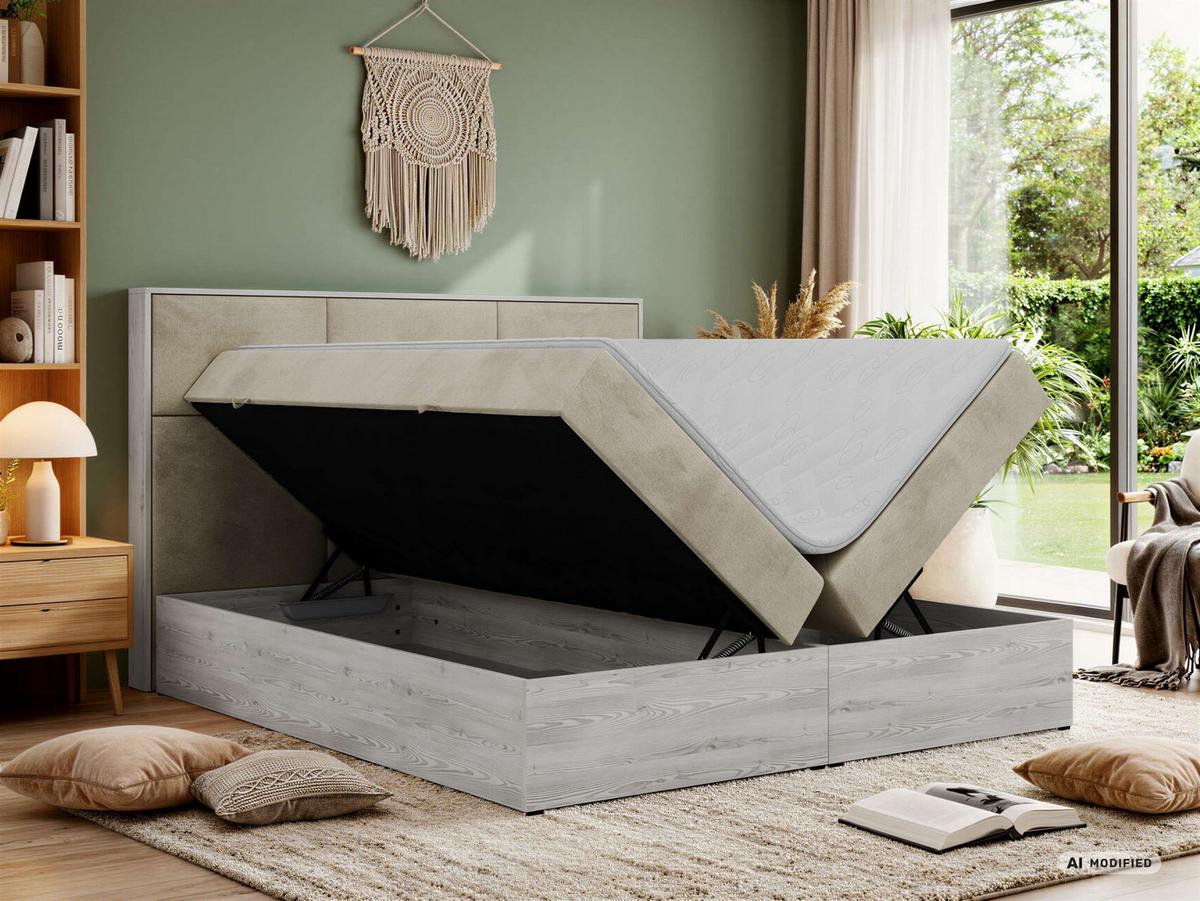BOXBETT DELNOR 140/200 - Beige Velvet - Topper T25 - H3 - Beige/Schwarz, Kunststoff/Textil (140/200cm) - MKS