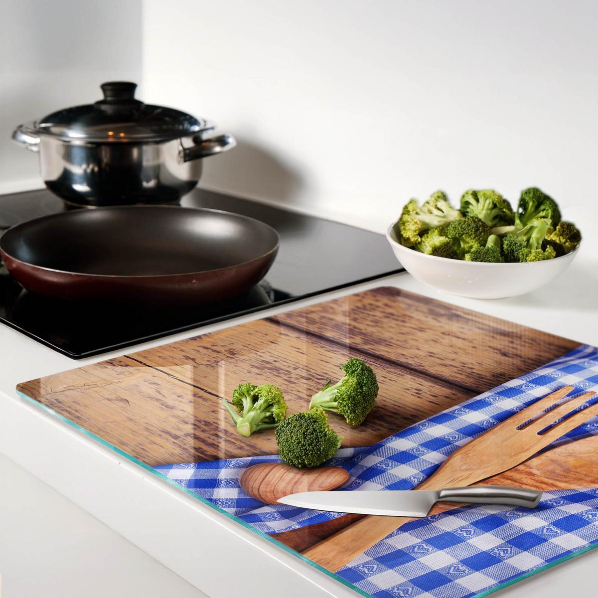 GLASPLATTE 60x52 cm Holzbesteck - Blau, Glas (60/0.4/52cm) - TULUP