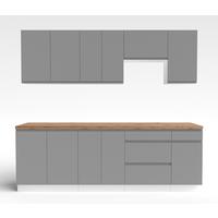 KÜCHENLEERBLOCK Aquileia 240 cm Grau mit Weißem Korpus mit Arbeitsplatte Eiche Artisan - Eiche Artisan/Grau, Holzwerkstoff (240/157.8/60cm) - AX Living