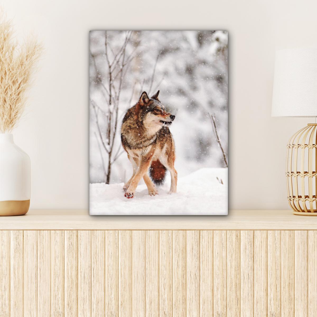 LEINWANDBILD Wolf - Winter - Schnee - Natur - Tiere Room Decor 30x40 cm - Haselnussfarben, Textil (30/40cm) - MuchoWow