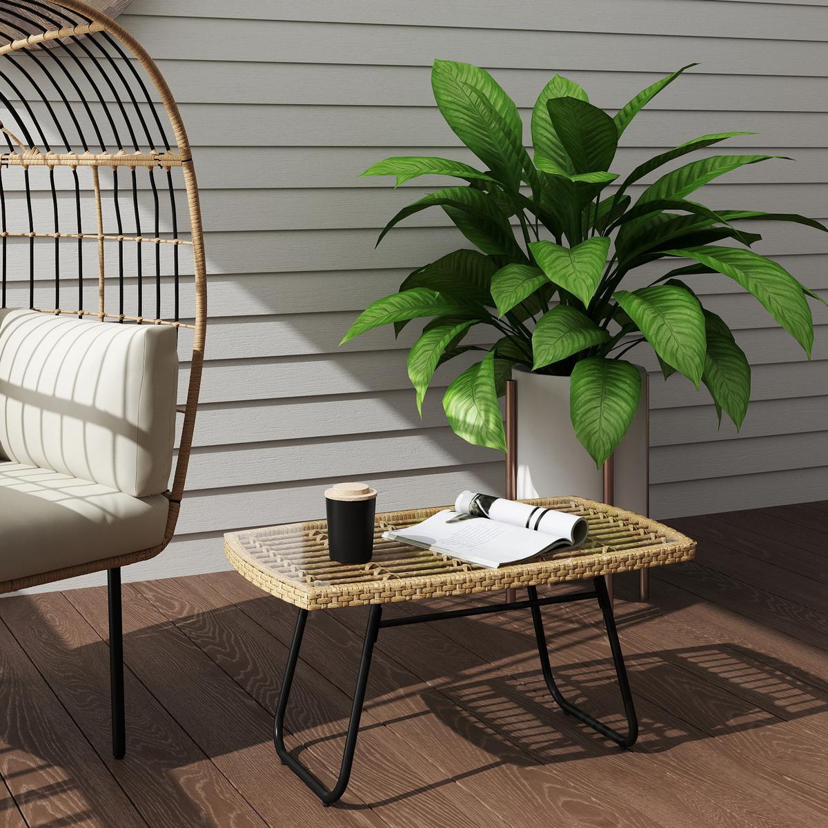 GARTENTISCH 90 x 50 x 45 cm, UV-beständig Beistelltisch Naturholz - Naturfarben, Metall (90/50/45cm) - Outsunny