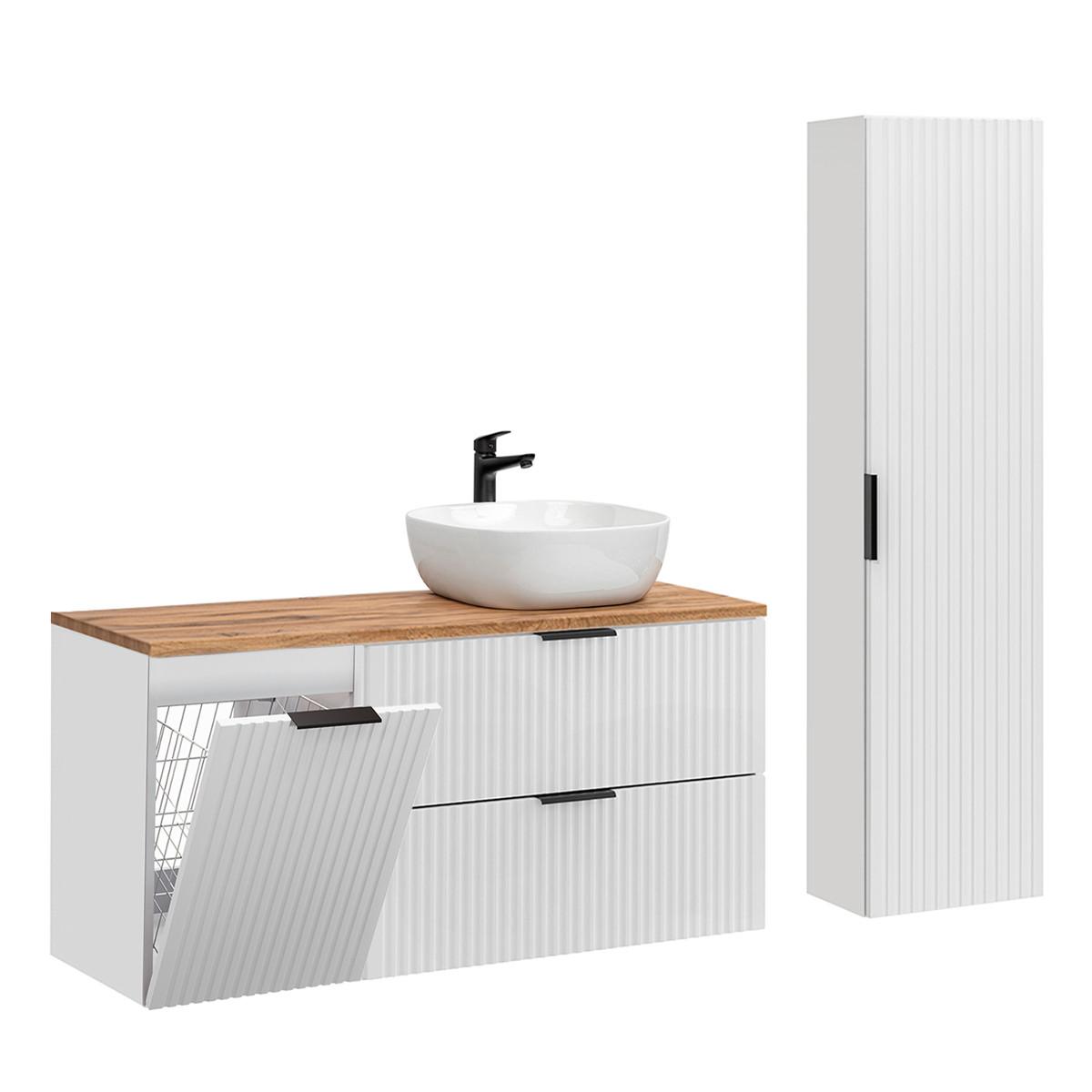 BADMÖBEL 120.8cm Adriel 2er-Set Weiß und Holz - Weiß, Holzwerkstoff (120.8/59/46cm) - Petits-meubles