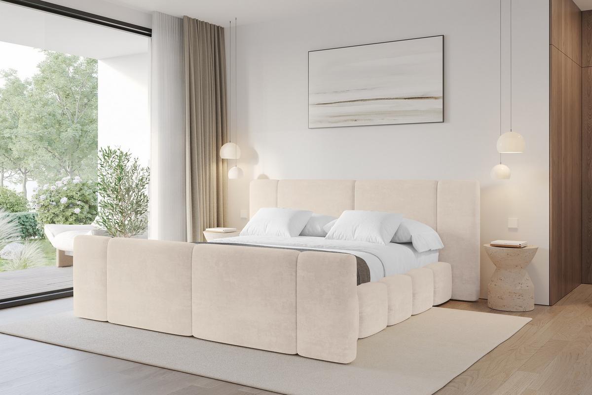 POLSTERBETT mit Bettkasten, Fußteil und Lattenrost, Boxbett ohne Matratze - NILO-Z 200x200 Beige - Beige, Holzwerkstoff/Textil (200/200cm) - ALTDECOR