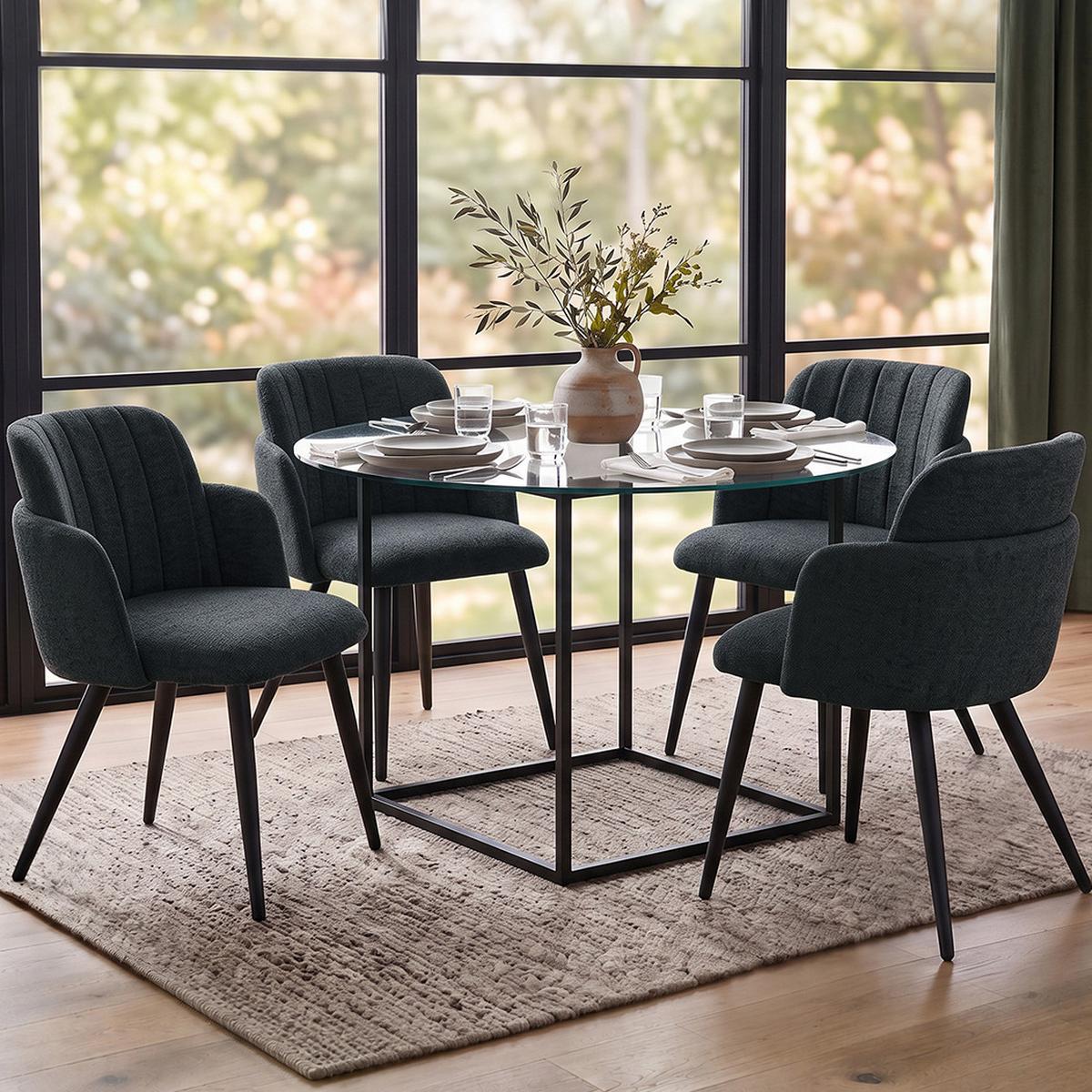 ARMLEHNENSTUHL Velto im Bouclestoff mit Metallbeinen, Anthrazit - Anthrazit/Schwarz, Metall (55/77/51cm) - Beautysofa