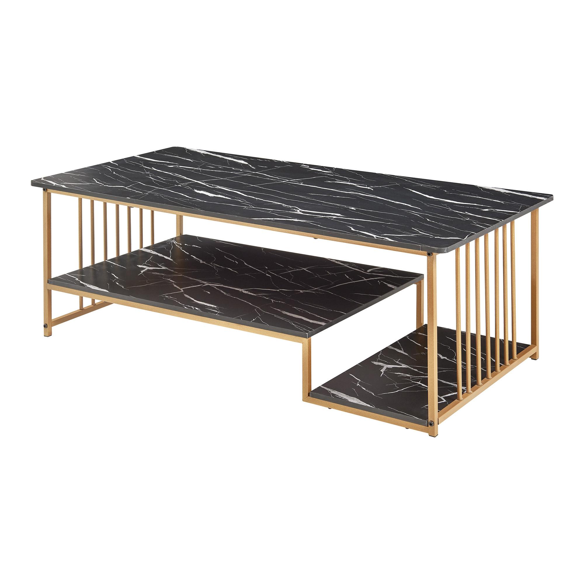 COUCHTISCH Klibro 120/60/42 cm - Goldfarben/Schwarz, Holzwerkstoff/Metall (60/120/42cm) - [en.casa]